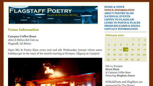 homepage of the flagstaffpoetry.com website
